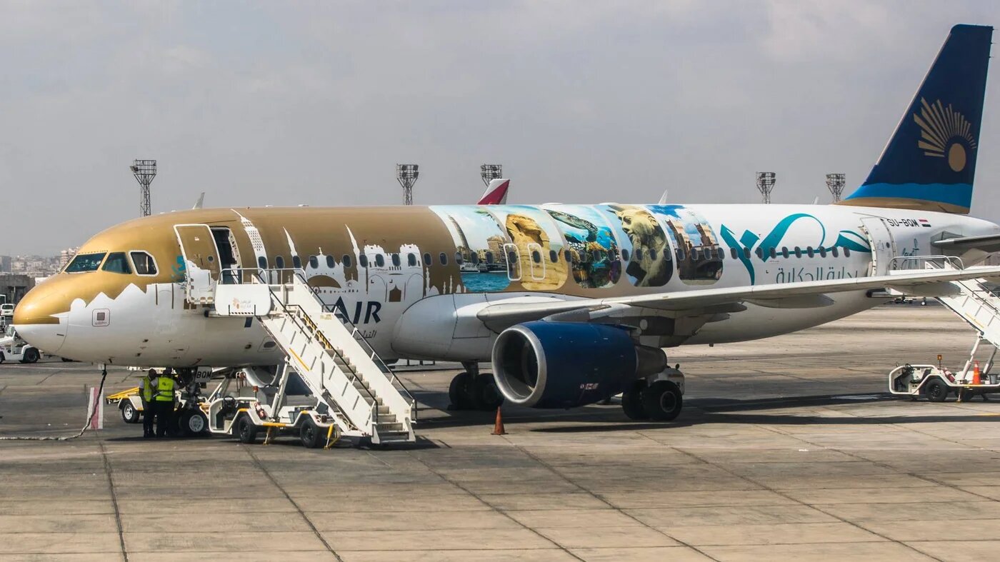 Airbus A320 aircraft of Nile Air, Egypt's largest private airline and second largest operator, on the tarmac at Cairo International Airport, 27 September 2021 (AFP)
