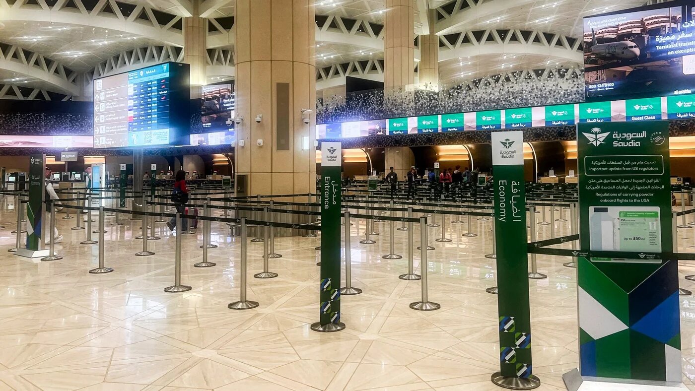 An empty terminal at King Khalid International Airport in Riyadh, Saudi Arabia, 1 March 2026 (Fayez Nureldine/AFP)