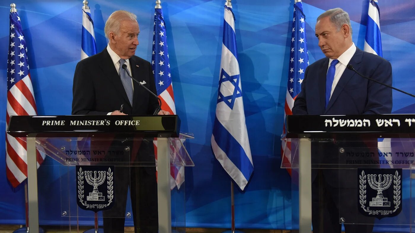 Then-Vice President Biden and Israel's Netanyahu give joint statements in Jerusalem, 9 March 2016 