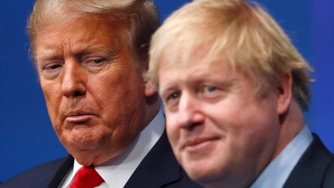 Le Premier ministre britannique Boris Johnson et le président américain Donald Trump au sommet de l’OTAN, près de Londres, en décembre 2019 (AFP)