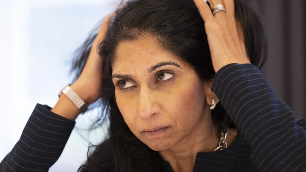 Britain's Home Secretary Suella Braverman attends a bilateral meeting with the German Interior Minister during a G7 Interior Ministers Meeting in Eltville am Rhein, western Germany on November 17, 2022