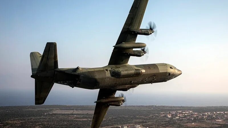 A C-130J Hercules prepares to land after a successful training mission. (Royal Air Force)