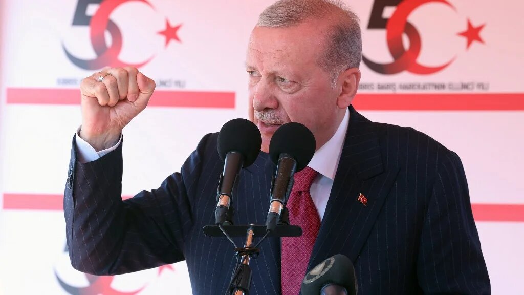 Recep Tayyip Erdogan speaking in Nicosia (Turkish Presidental Press Service/AFP)