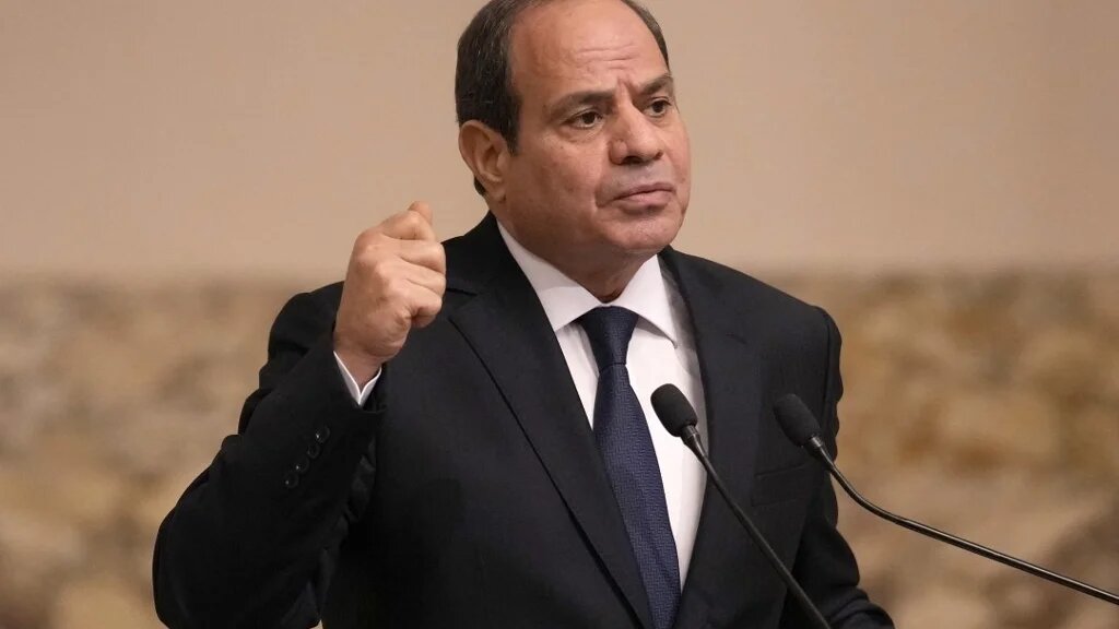 Egyptian President Abdel-Fattah el-Sisi speaks during a joint press conference with French President Emmanuel Macron following their talks in Cairo on 25 October 2023 (AFP)