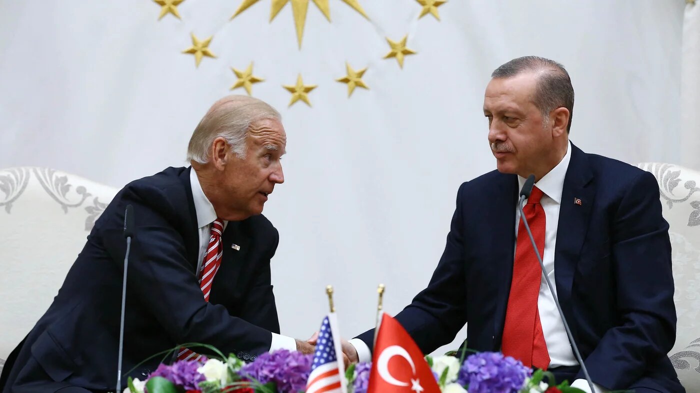 Then-US Vice President Joe Biden (L) and Turkish President Recep Tayyip Erdogan during a 2016 meeting 