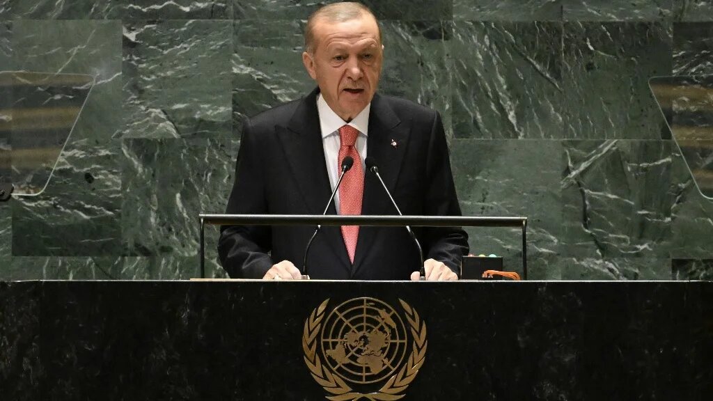 File photo: Turkey's President Recep Tayyip Erdogan speaks during the 79th Session of the United Nations General Assembly at the United Nations headquarters in New York City on September 24, 2024. (TIMOTHY A. CLARY / AFP)