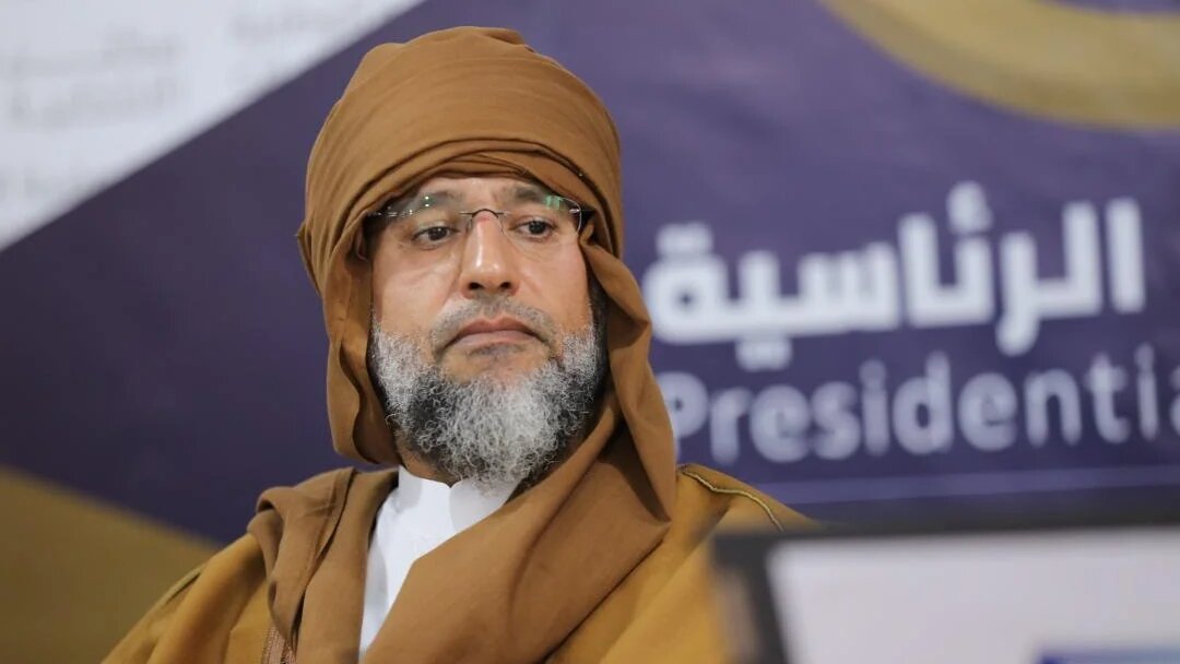 Saïf al-Islam Kadhafi lors du dépôt de sa candidature à la présidentielle, le 14 novembre 2021, à Sebha (sud) (AFP)
