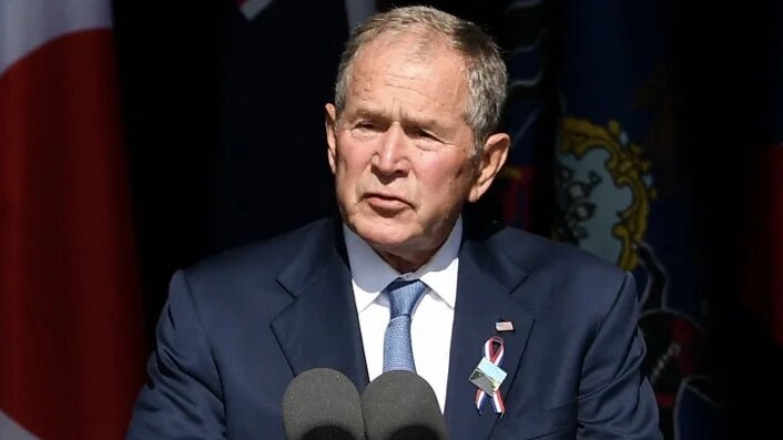 Former US President George W Bush speaks during a 9/11 commemoration at the Flight 93 National Memorial in Shanksville, Pennsylvania on 11 September 2021 (AFP)