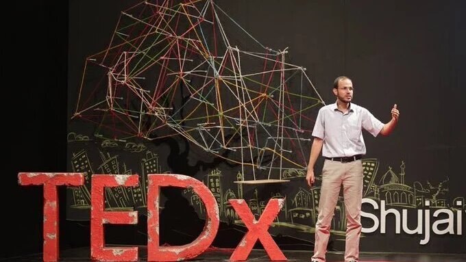 A screenshot of a TEDx Talk on the power of storytelling featuring Palestinian academic and activist, Refaat Alareer, in Shujaiya, Gaza, in 2016 (YouTube)