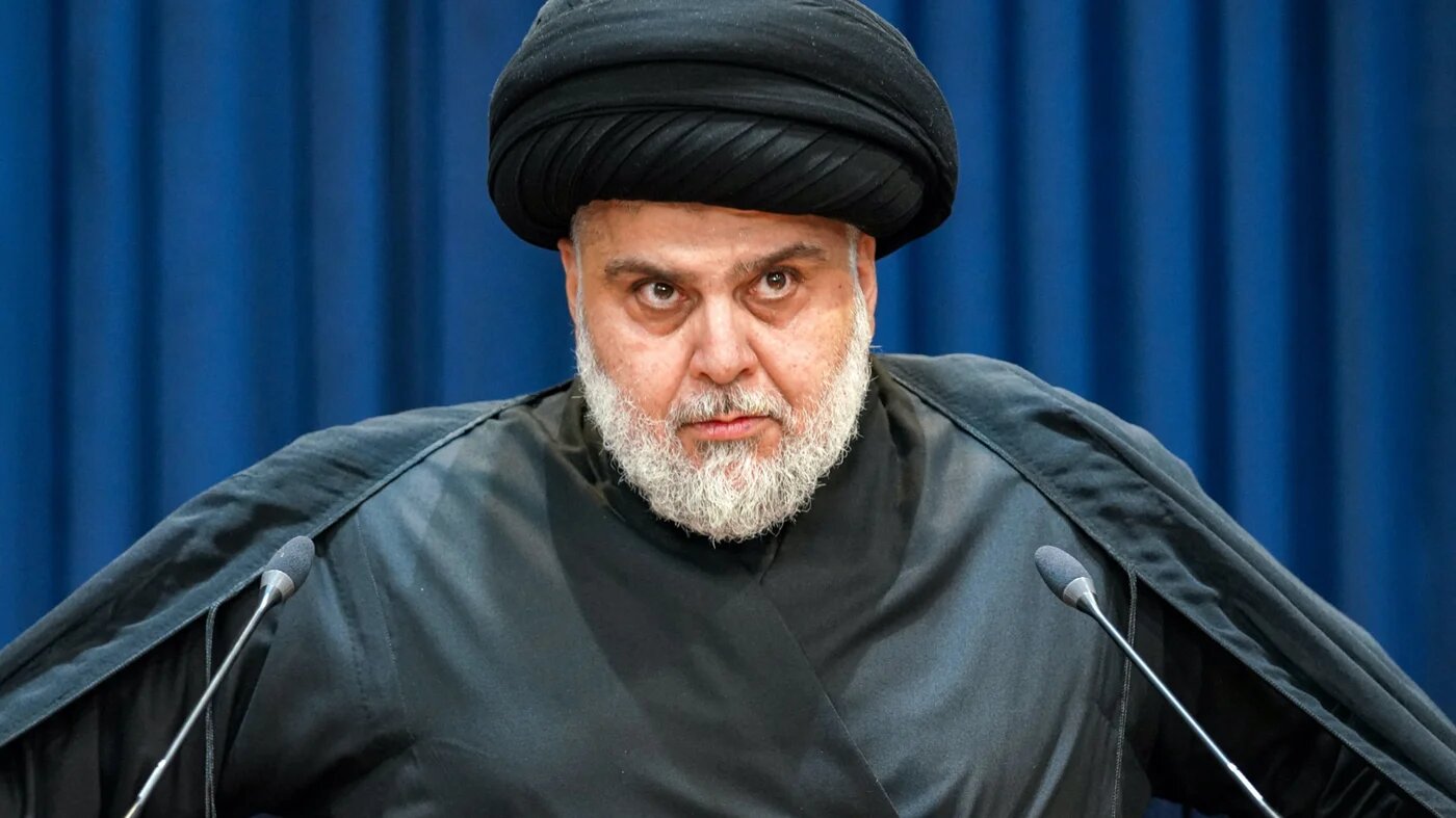 Shia cleric Muqtada Sadr gives a speech in Iraq's central holy shrine city of Najaf on 30 August 2022 (AFP)
