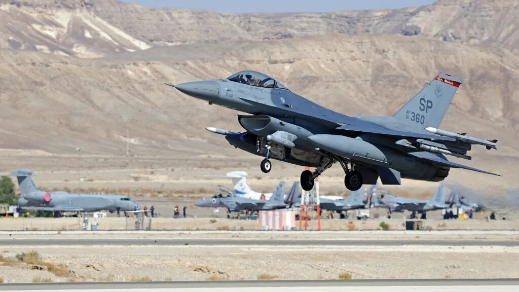 An F-16 fighter jet takes off from Ovda Air Force Base in Israel as part of joint military exercises with Western countries and India in 2021 (AFP/Jack Guez)