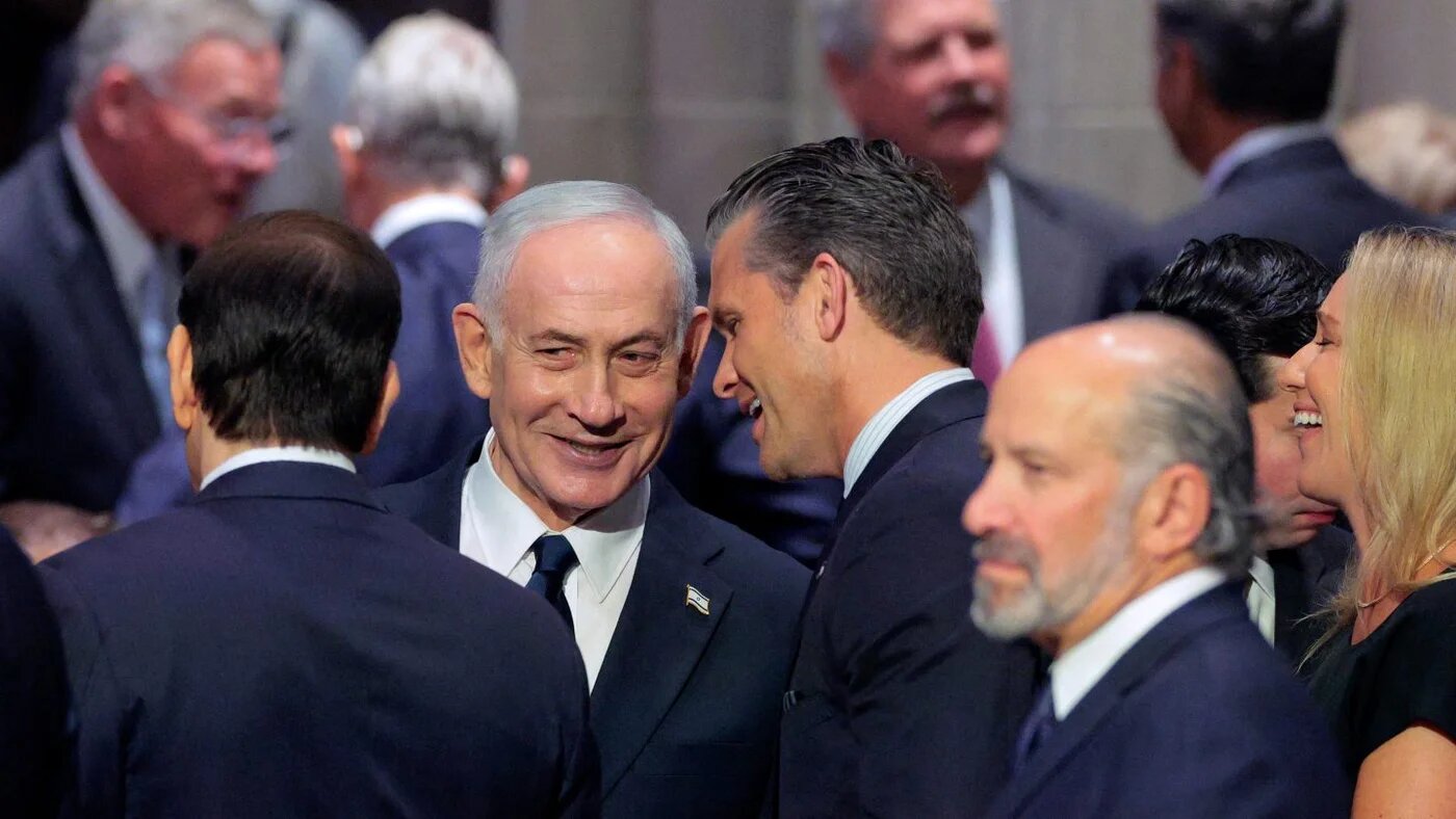Israeli Prime Minister Benjamin Netanyahu and US Secretary of War Pete Hegseth attend the funeral of Senator Lindsey Graham in Washington, 28 July 2026 (Chip Somodevilla/Getty Images via AFP)