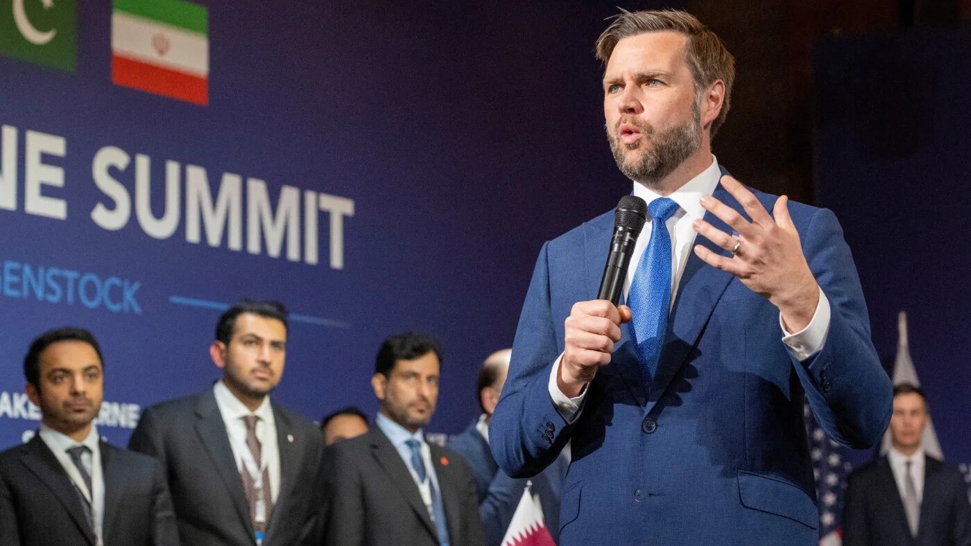US Vice President JD Vance attends the Lake Lucerne Summit at the Burgenstock resort in Obburgen, Switzerland, on 21 June 2026 (Reuters)