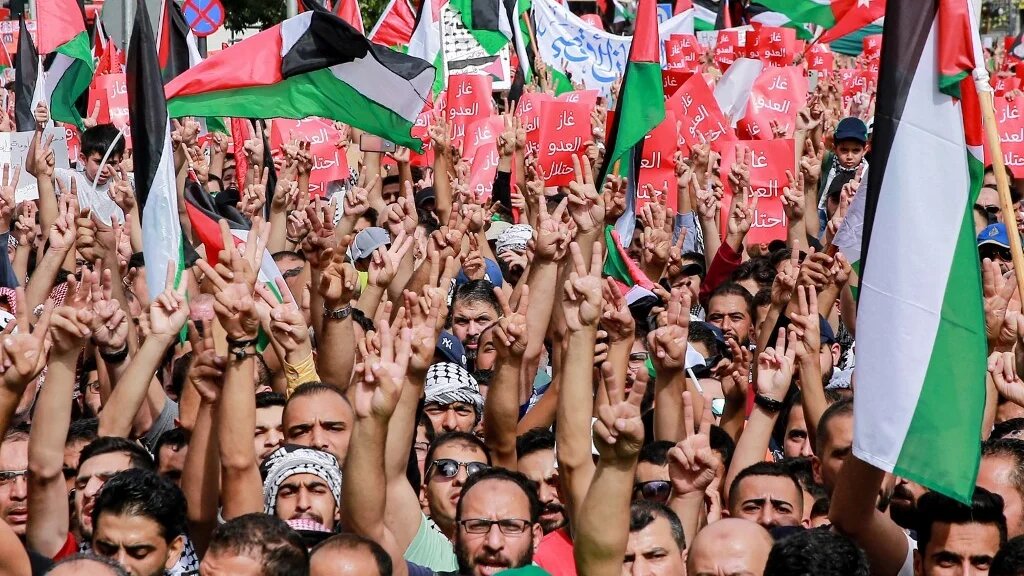 One of the daily rallies held in Amman in solidarity with Palestinians since the start of Israel's bombardment of Gaza last month (AFP)