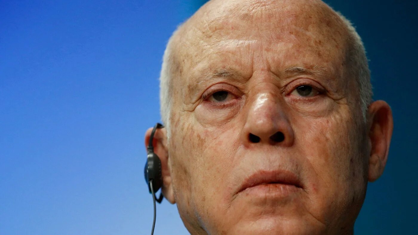 Tunisian Kais Saied at a European Union summit in Brussels, February 2022 (Reuters) 