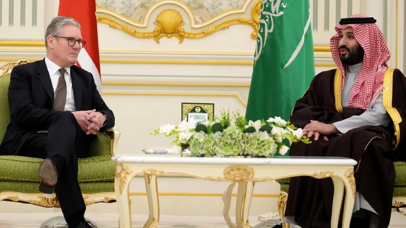 Britain's Prime Minister Keir Starmer meets Saudi Arabia's Crown Prince Mohammed bin Salman at the Royal Court in Riyadh, Saudi Arabia, on December 9, 2024 (AFP)