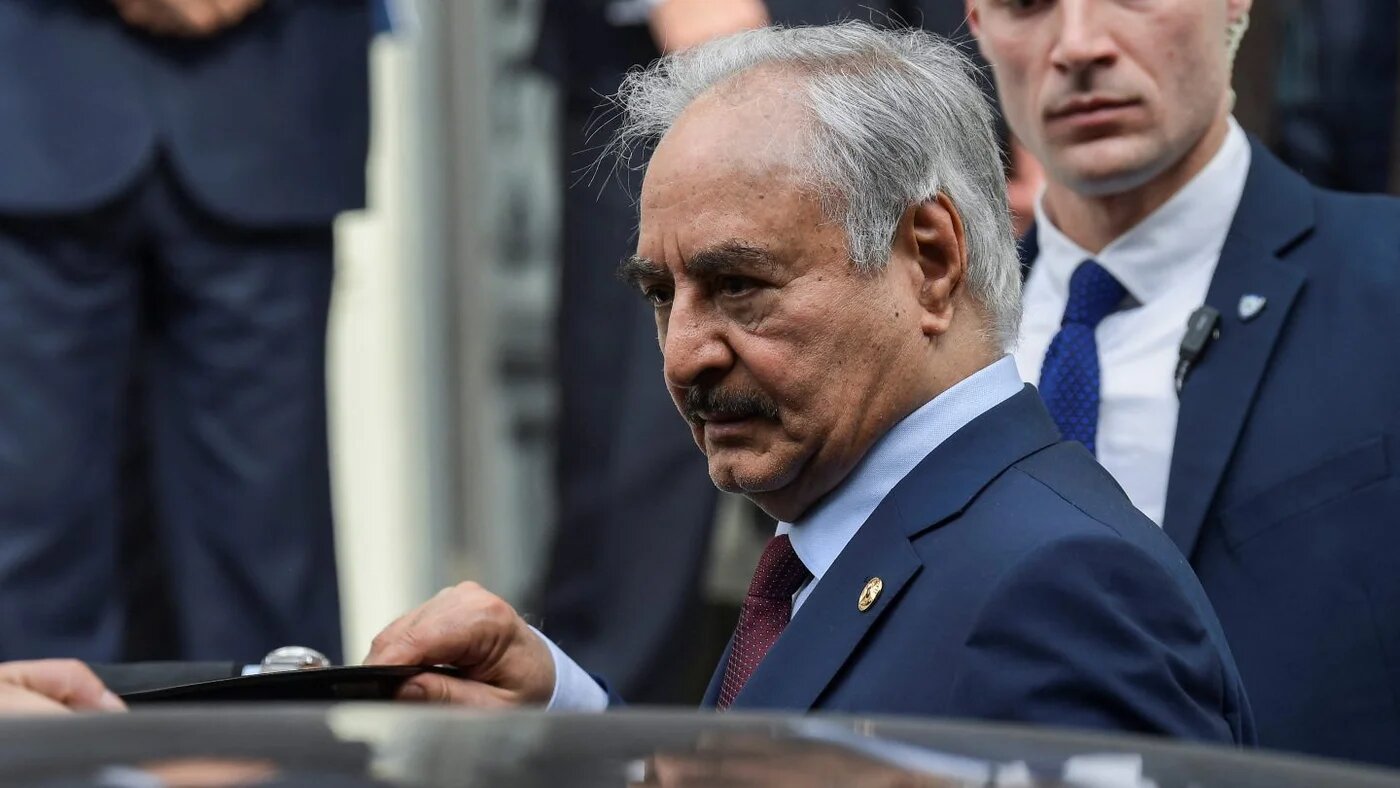 Libyan military commander Khalifa Haftar leaves after talks with Greece’s foreign minister in Athens, 17 January 2020 (Aris Messinis/AFP)