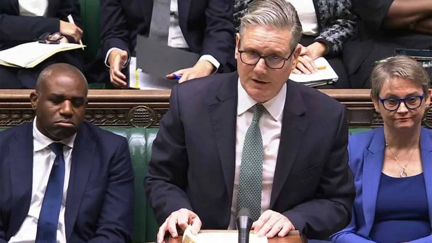 Britain's Prime Minister Keir Starmer makes a statement on the Middle East on Tuesday 14 October (AFP)