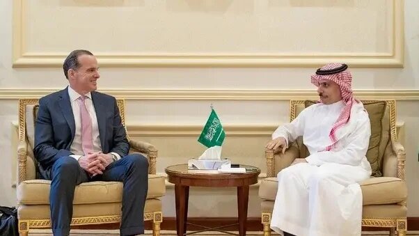 US President Joe Biden's Middle East adviser Brett McGurk and Saudi Foreign Minister Faisal bin Farhan Al Saud on 13 April 2023.