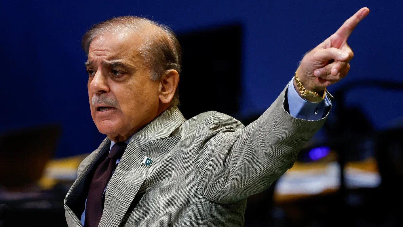 Pakistan's Prime Minister Shehbaz Sharif animatedly addresses the 80th United Nations General Assembly in New York City on 26 September 2025 (Kylie Cooper/Reuters)