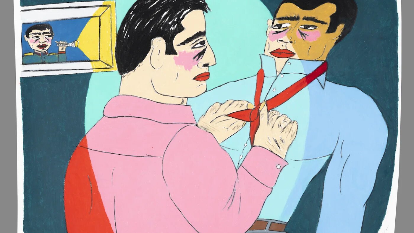 Soufiane Ababri Bed Work, 2022 Dessin aux crayons de couleurs sur papier, 50x65cm Courtesy de l’artiste et de la galerie Praz-Delavallade Paris, Los Angeles © Philippe Fuzeau