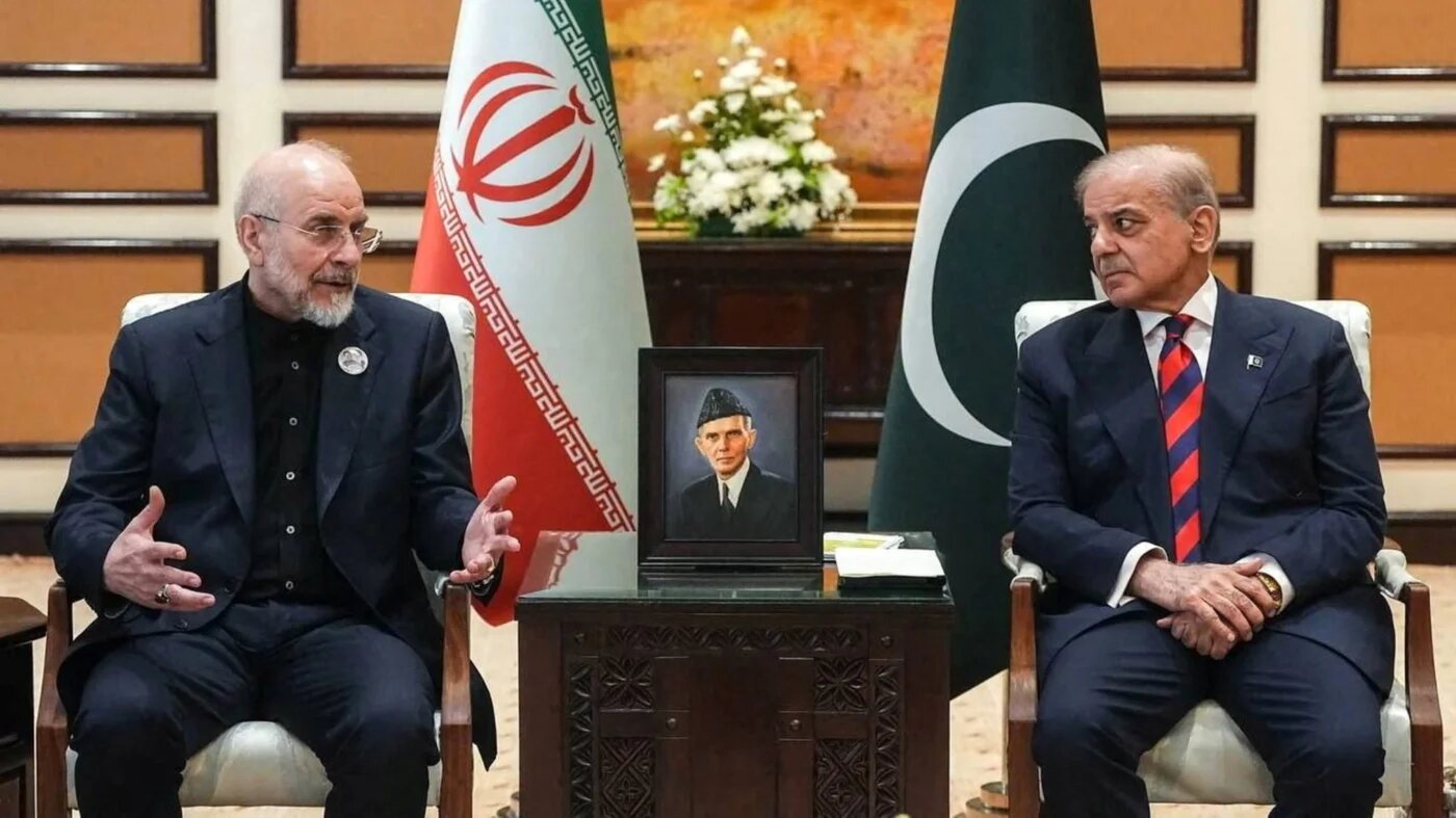 Pakistani Prime Minister Shehbaz Sharif meets with Iranian parliament speaker Mohammad Bagher Ghalibaf, ahead of US-Iran peace talks, in Islamabad, Pakistan, 11 April 2026 (Pakistan's Prime Minister Office/Handout/Reuters)