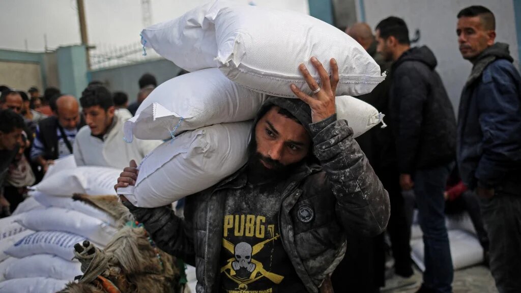 ribution center of the United Nations Relief and Works Agency for Palestine Refugees (UNRWA), in Rafah in the southern Gaza Strip on March 3, 2024, amid the ongoing conflict between Israel and the Hamas movement.  (AFP)