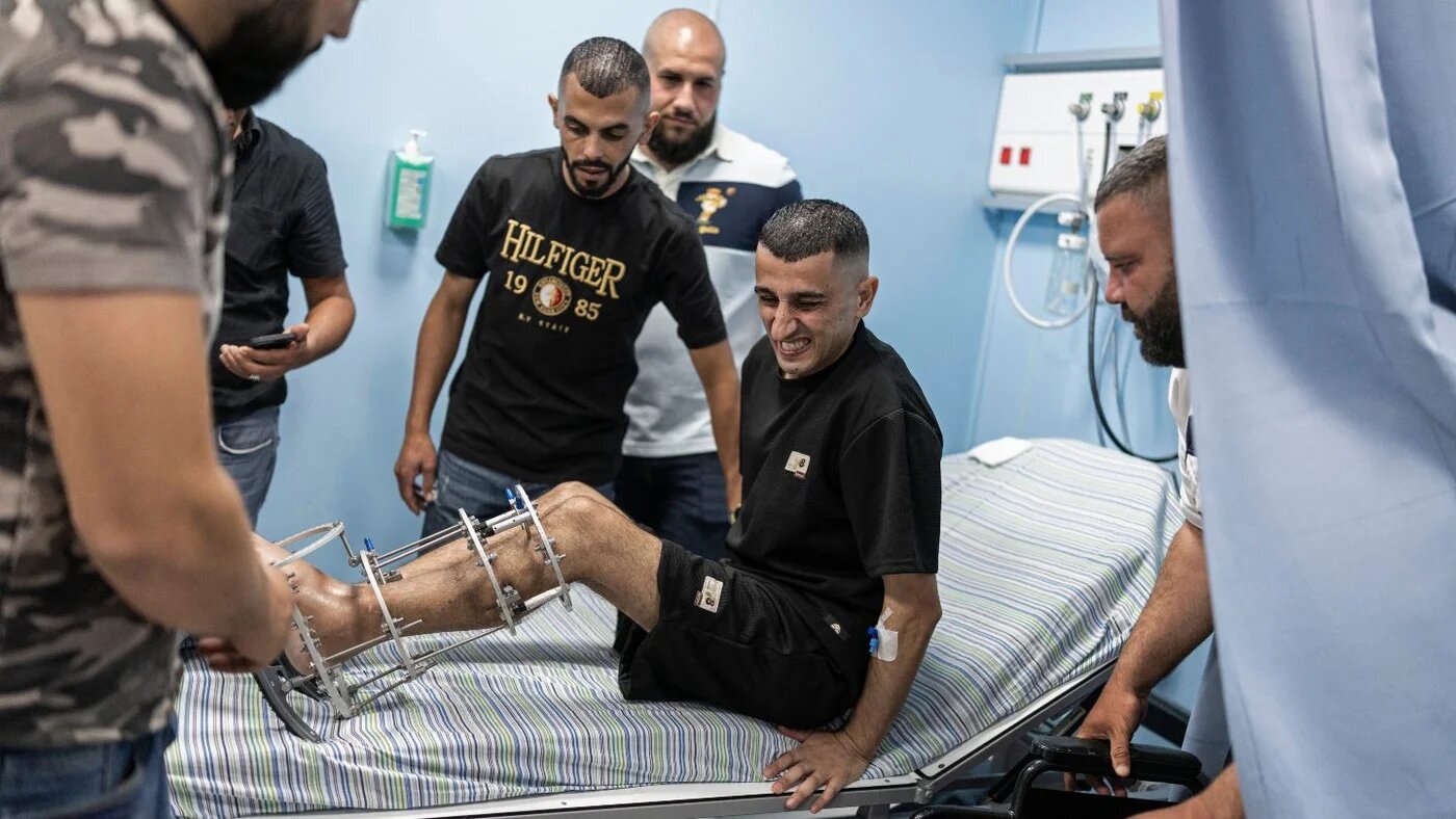 Palestinian Yaqub al-Saber is pictured at a hospital in Ramallah following his release from an Israeli prison, 8 July 2026. (Ilia Yefimovich/AFP)