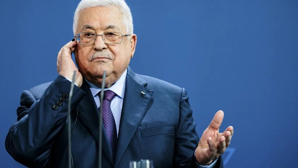 Palestinian President Mahmoud Abbas during a joint press conference with the German chancellor at the Chancellery in Berlin, Germany, 16 August 2022 (AFP)