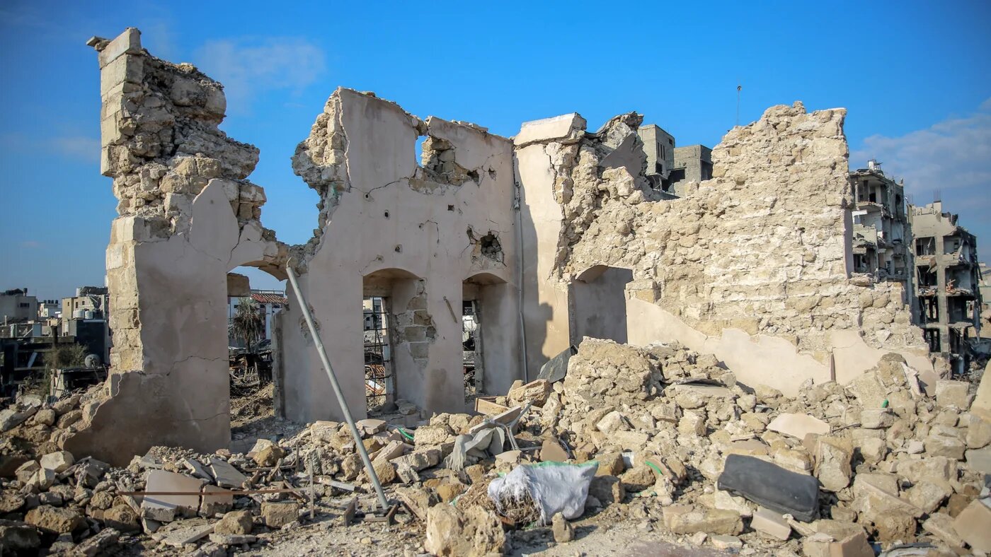 A photo taken on 5 January 2024 shows the 17th century Qasr al-Basha or the Pasha’s Palace, also known as Radwan dynasty castle, which houses a museum and a school, damaged by Israeli bombardment in Gaza City (AFP)