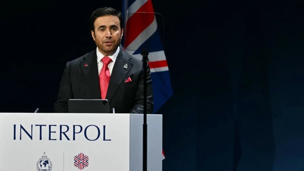 President of Interpol Ahmed Naser Al-Raisi delivers a speech during the opening ceremony of the Interpol General Assembly in Glasgow on November 4 2024 (Andy Buchanan / AFP)