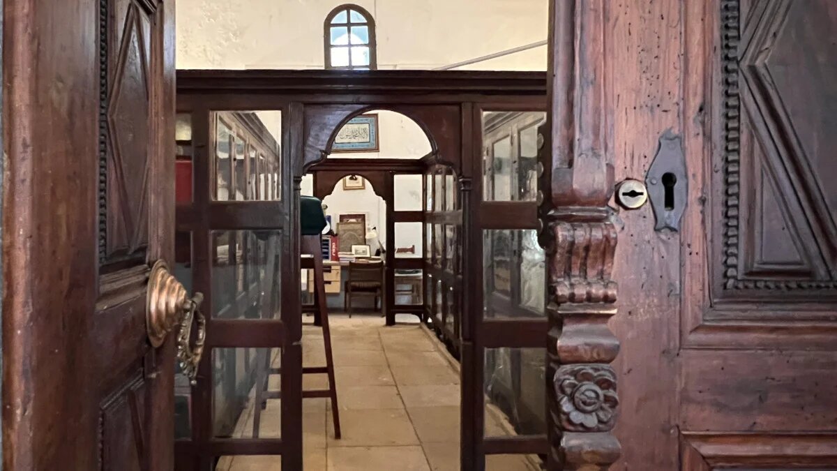 The book room of the Hafiz Ahmed Agha Library on the island of Rhodes, Greece, is pictured on 4 April 2026 (Sean Mathews/MEE)