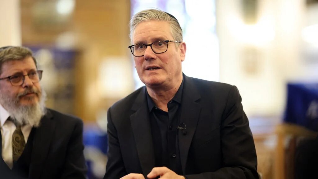 Britain's Prime Minister Keir Starmer during a visit to Kenton United Synagogue, which was recently the target of attempted arson, in London on 23 April 2026 (Dan Kitwood/AFP)