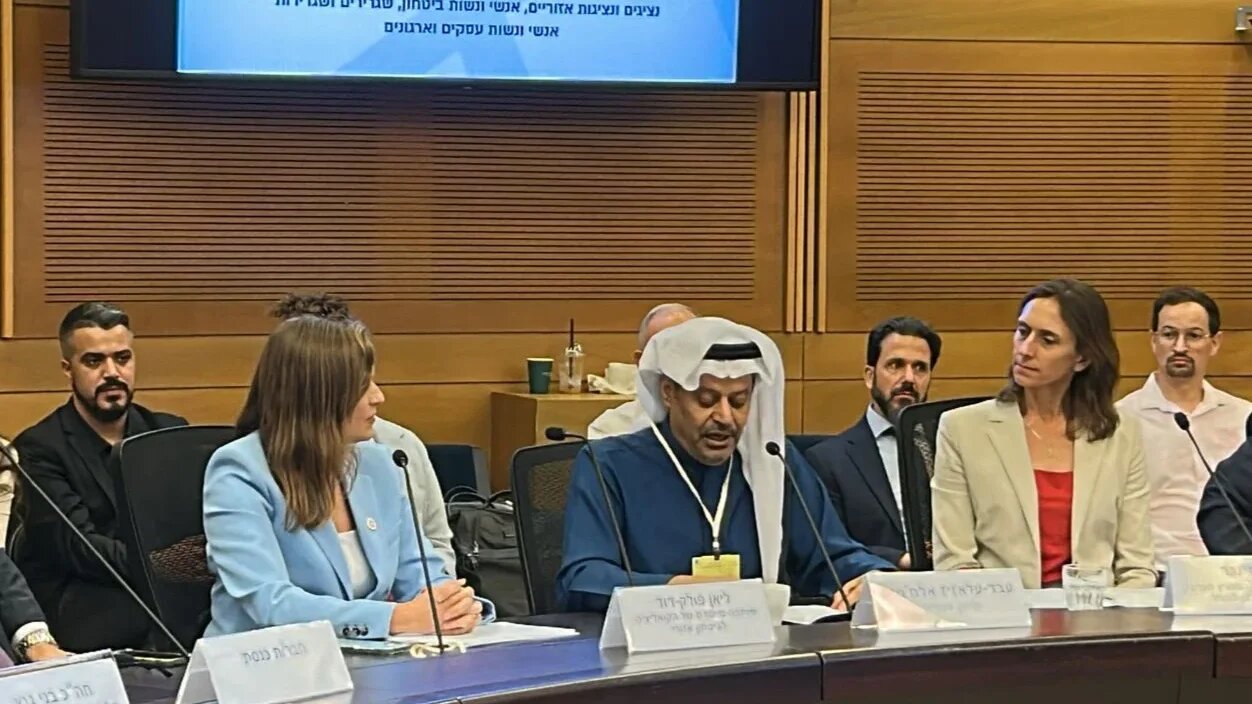 Abdalaziz Alkhamis, a Saudi journalist and researcher, speaks during a meeting at Israel's parliament in Jerusalem on 9 July 2025 (Screengrab/X)