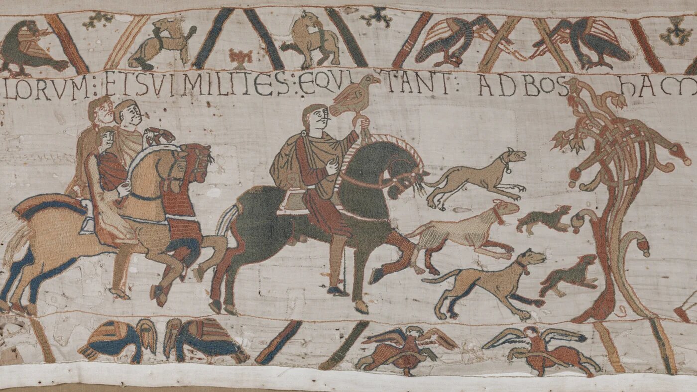 Harold's nobility 'is established through his artistic framing as a ruler hunting with falconry, an iconic symbol of authority originating in Sassanid royal art' (Wikimedia Commons)