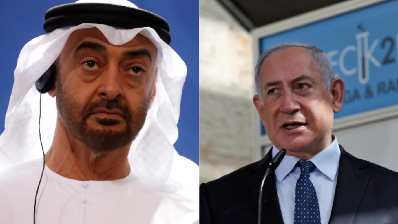 Le prince héritier d’Abou Dabi Mohammed ben Zayed (à gauche) et le Premier ministre israélien Benyamin Netanyahou ont été proposés pour recevoir le prix Nobel de la paix (AFP)