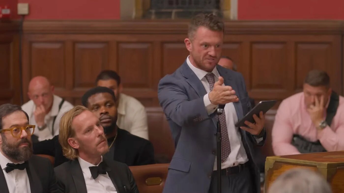 Tommy Robinson speaks at the Oxford Union on 17 June. (Screengrab/X)