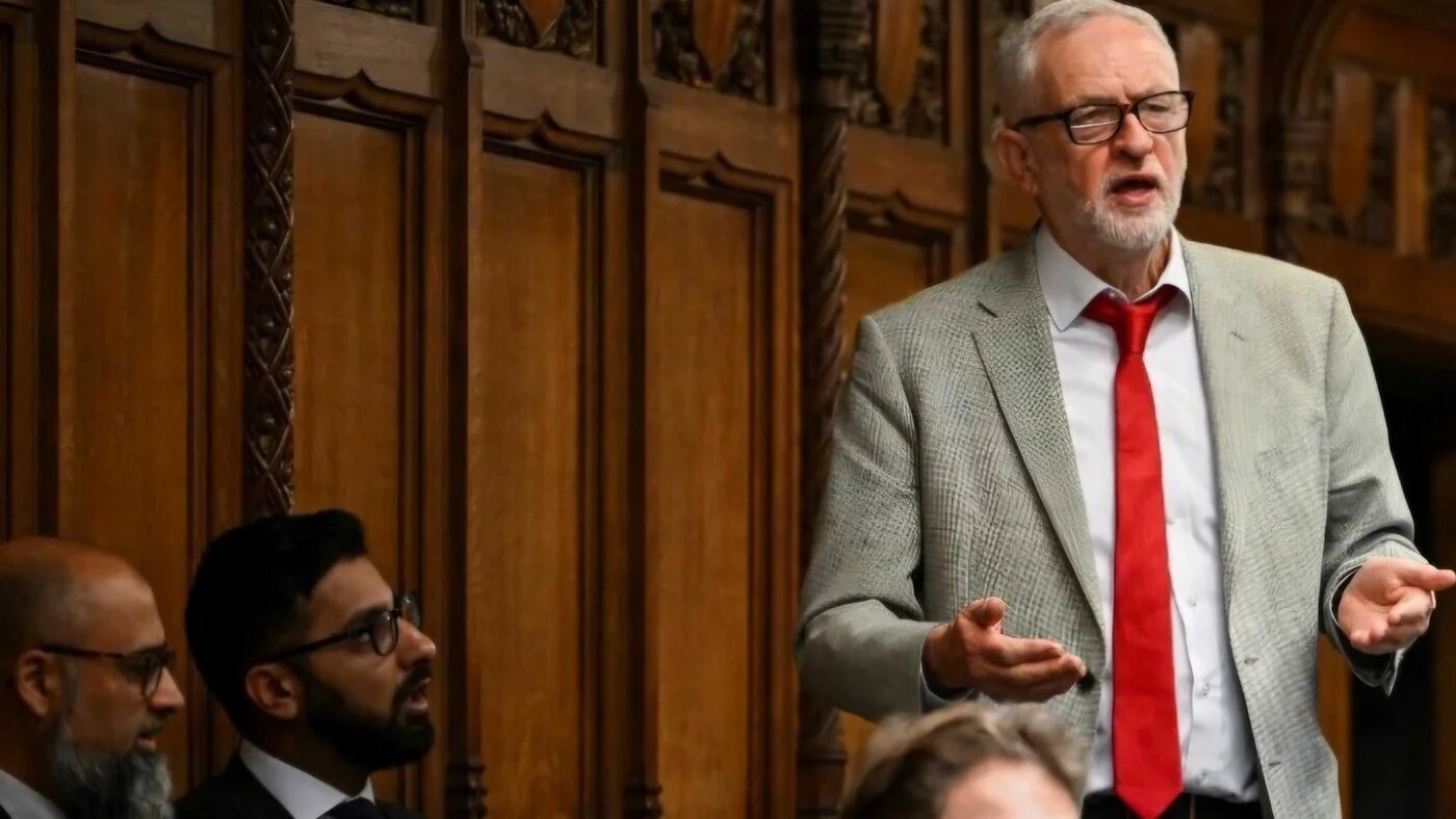 Independent MP Jeremy Corbyn speaking during a special Saturday session as the government seeks to pass emergency legislation to save the British Steel company from closing dowing, in the House of Commons, in London, on April 12, 2025.
