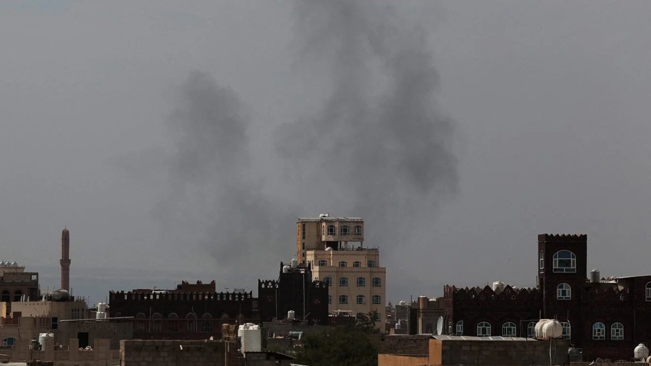 Smoke rises after an air strike struck Sanaa International Airport in Yemen’s capital, Sanaa, 13 July 2026 (Khaled Abdullah/Reuters)
