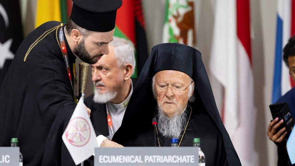 Ecumenical Patriarch Bartholomew of Constantinople arrives for a plenary session during a Summit on Peace in Ukraine at the luxury Burgenstock resort, near Lucerne in central Switzerland, on June 16, 2024. (AFP)