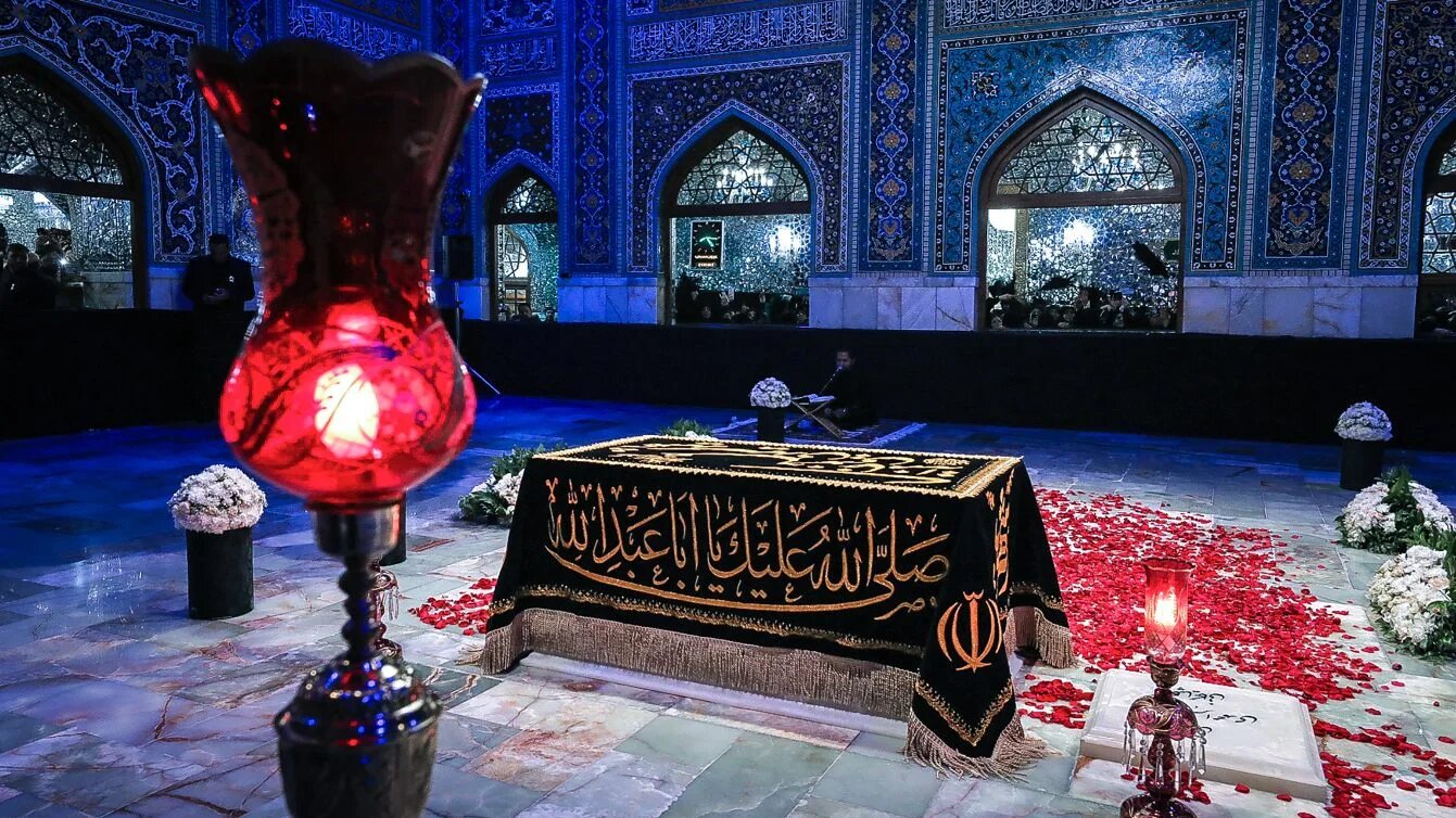 The graves of Iran’s late supreme leader Ali Khamenei and members of his family at the Shrine of Imam Reza in Mashhad, 10 July 2026 (Khamenei.ir/AFP)