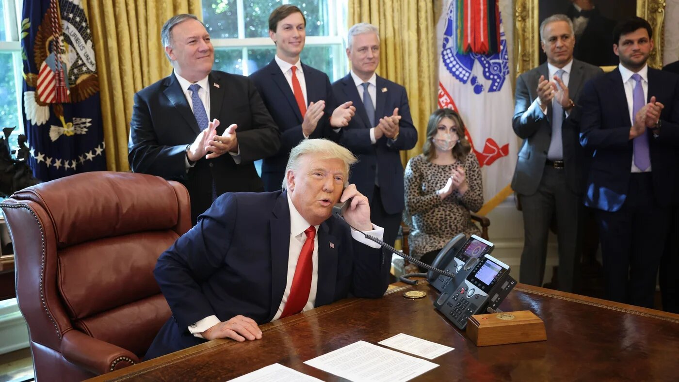 US President Donald Trump speaks on the phone with Israeli Prime Minister Benjamin Netanyahu