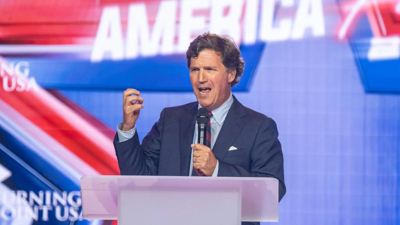 Tucker Carlson speaks at Turning Point USA’s AmericaFest 2025 at the Phoenix Convention Center in Phoenix, Arizona, 18 December 2025 (Laura Brett/Sipa USA)
