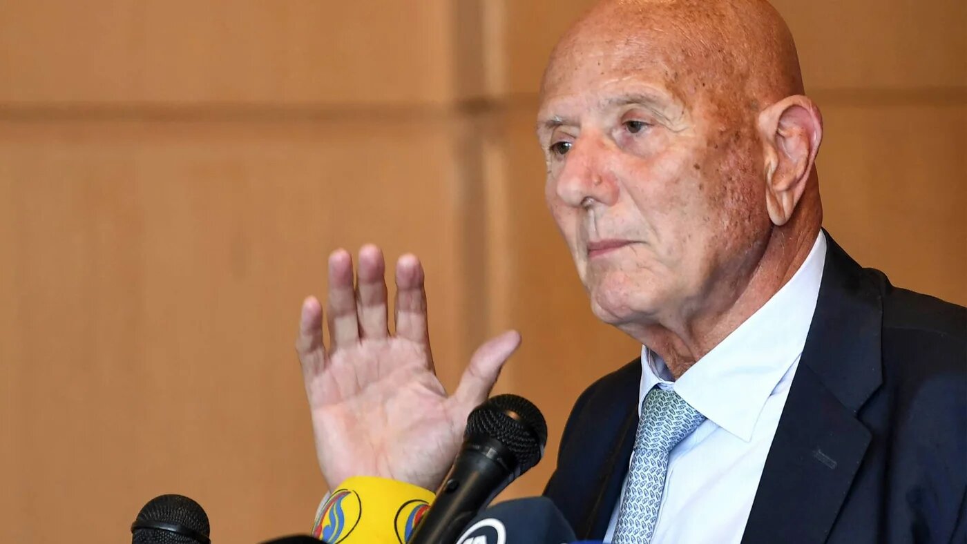 Tunisian politician Ahmed Najib Chebbi speaks during a press conference in Tunis, announcing the launch of the National Salvation Front, 26 April 2022 (AFP)