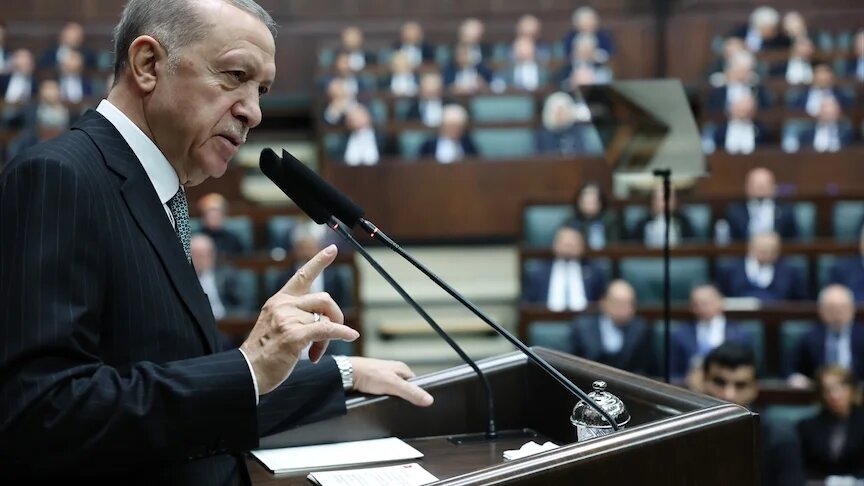Turkish President Recep Tayyip Erdogan attends his party's group meeting at the Turkish Grand National Assembly in Ankara, on 1 March 2023 (Turkish Presidency via Reuters)