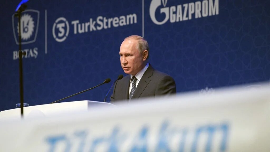 Russian President Vladimir Putin speaks as he attends the inauguration ceremony of a new gas pipeline "TurkStream" on January 8, 2020, in Istanbul. (Alexy Druzhinin /Sputnik /AFP) 