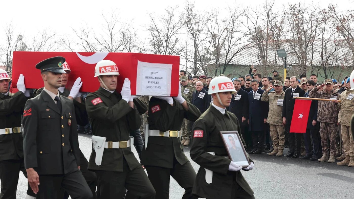 A Turkish military funeral for the fallen soldiers after the deadly PKK attacks in Iraq on 24 December 2023 in the city of Sirnak, Turkey (Turkish Defense Ministry)