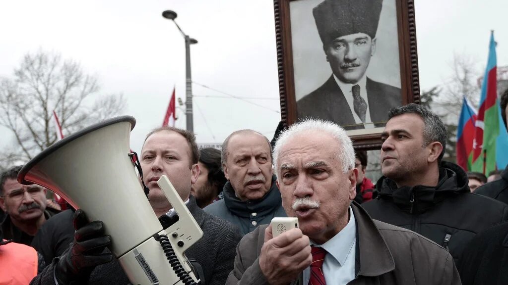 A file photo of Dogu Perincek, the leader of Patriotic Party, on 28 January 2015 during a rally in Strasbourg, France (AFP)