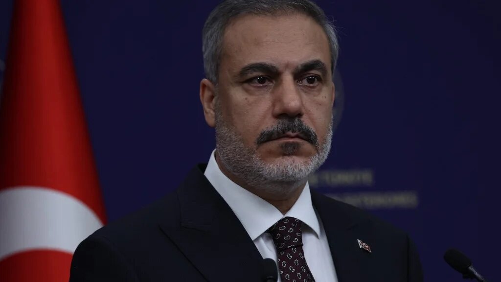Turkish Foreign Minister Hakan Fidan looks on during a press conference with Azerbaijani Foreign Minister Jeyhun Bayramov (not pictured), in Ankara, on 31 July 2023 (AFP)