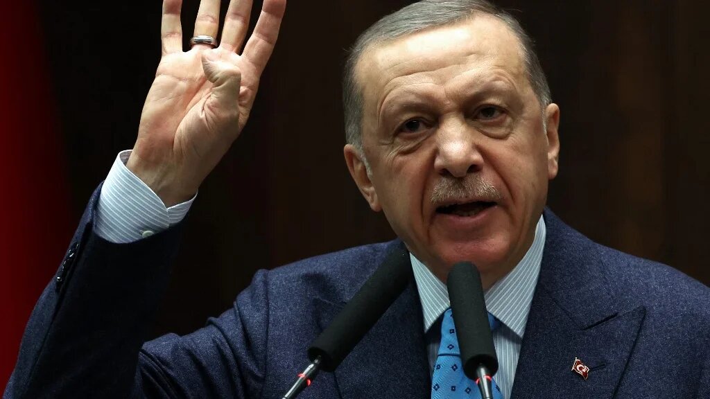 Turkish President Recep Tayyip Erdogan speaks at the Turkish Grand National Assembly in Ankara on 18 January 2023 (AFP)